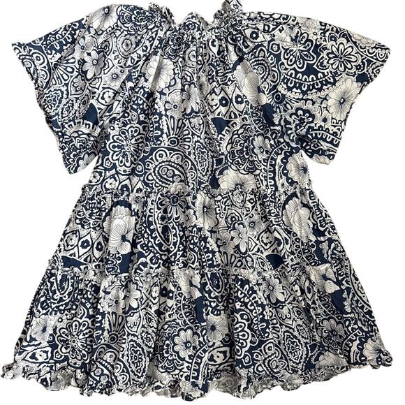Tuckernuck Hycanith House Thea Tiered Mini Poplin Dress Navy White Size Large - Picture 5 of 11